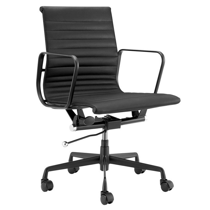 ErgoDuke Deluxe Eames Replica Low Back Ribbed Faux Leather Management Office Chair (Black)