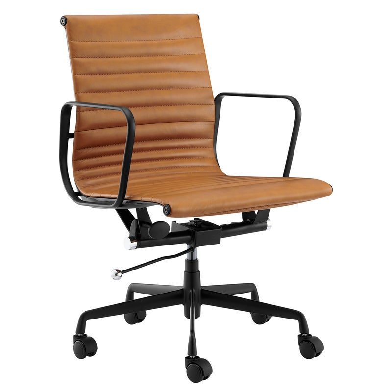 ErgoDuke Deluxe Eames Replica Low Back Ribbed Faux Leather Management Office Chair (Tan)