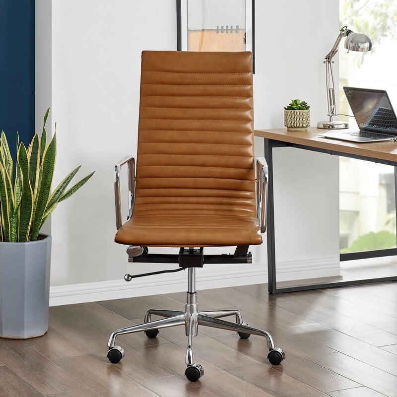 Buy Ergoduke Eames Premium Replica High Back Ribbed Leather Management Office Chair Tan Mydeal 8416