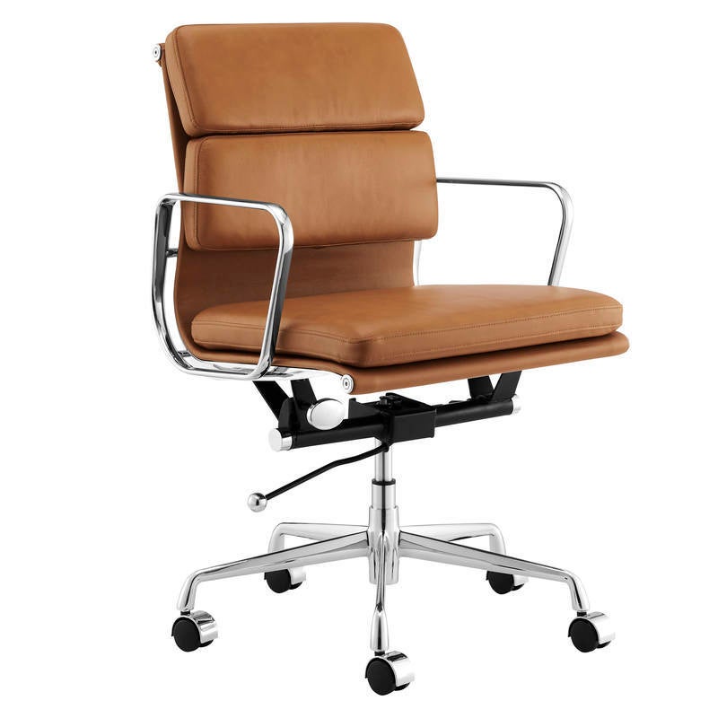 ErgoDuke Eames Replica Low Back Faux Leather Soft Pad Management Office Chair (Tan)