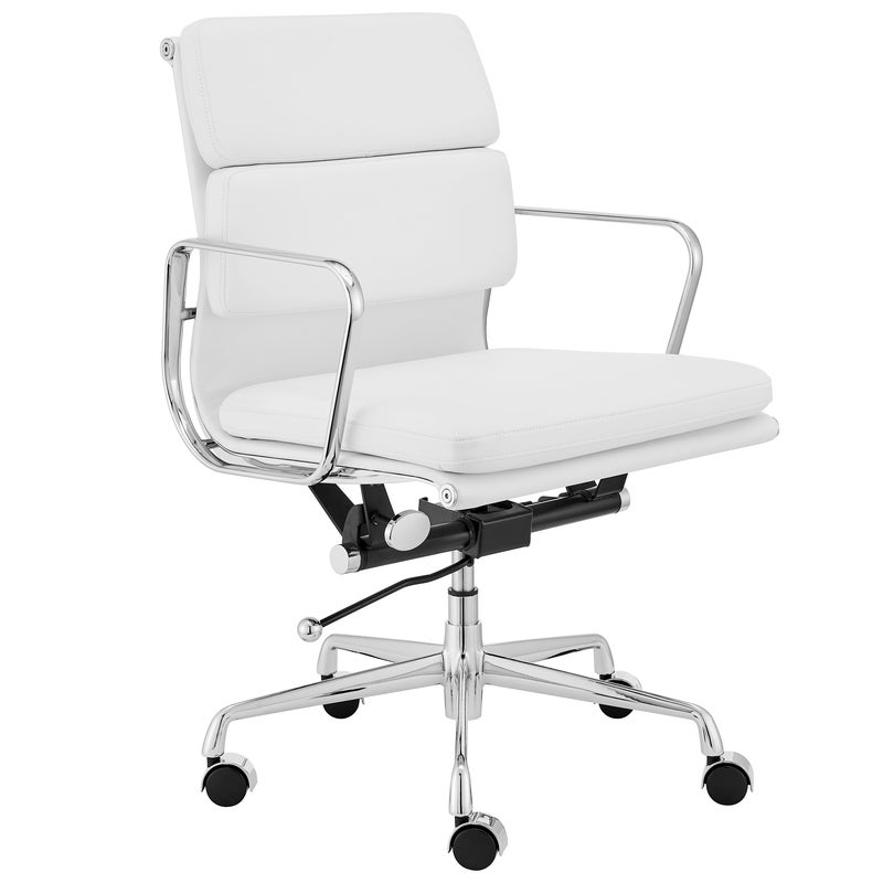ErgoDuke Eames Premium Replica Low Back Faux Leather Soft Pad Management Office Chair (White)