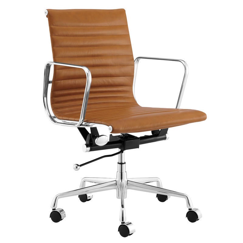 ErgoDuke Eames Premium Replica Low Back Ribbed Faux Leather Management Office Chair (Tan)