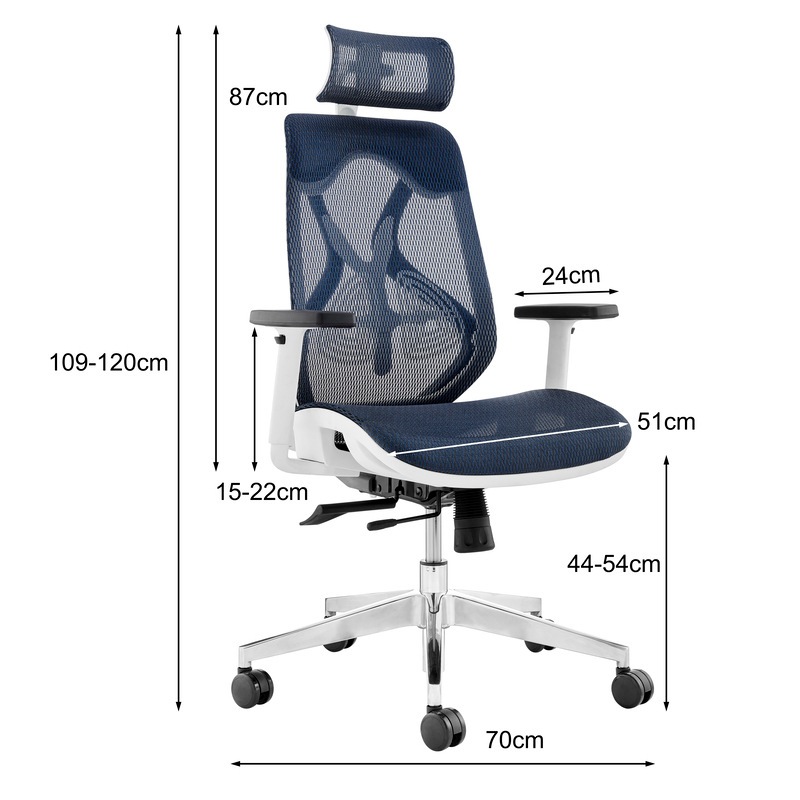 Buy ErgoDuke UltraFlex Ergonomic Commercial Project High Back Office Chair with Headrest (Blue