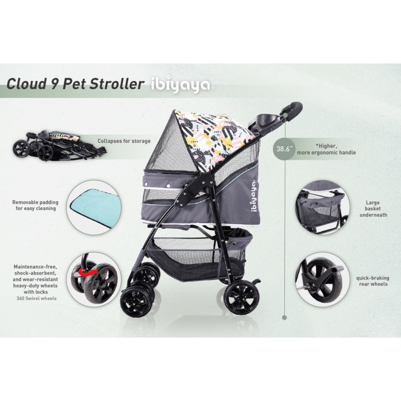 Buy Ibiyaya Cloud 9 Pet Stroller for Dogs & Cats up to 20kg, Mint Green