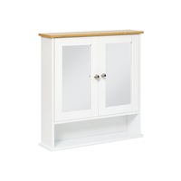 Wall Mounted Bathroom Medicine Cabinet Mirror Door Adjustable Shelf Wooden White