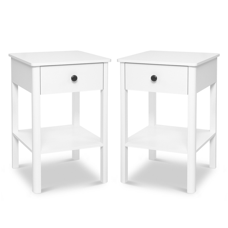 Buy 2pc Bedside Table White Display Shelf 1 Drawer Lamp Table