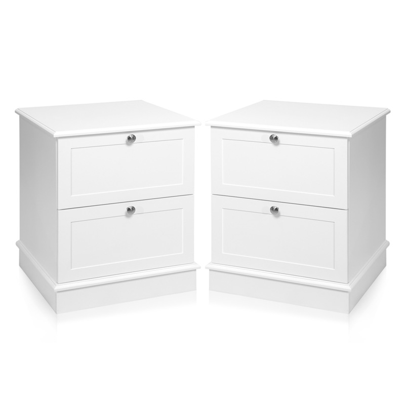 Buy 2pc White Bedside Table 2 Drawer Storage Nightstand Lamp Side Table Freestanding MyDeal