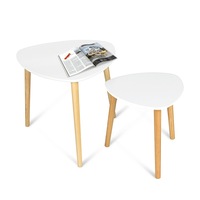 2 x White Coffee Tables Set Solid Wooden Legs Side Triangle Lamp Bedside Table 