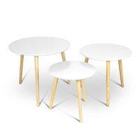 3 Piece White Coffee Table Sets Wooden Side Bedside Round Lamp Home Office 