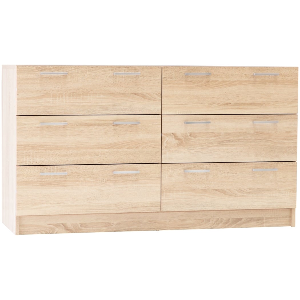 6 Drawers Chest of Drawers Tallboy Dresser Table Cabinet Storage Cupboard Oak AU