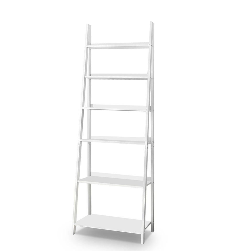 6 Tier Display Ladder Shelf Bookcase Wooden Shelving Storage Stand Rack White