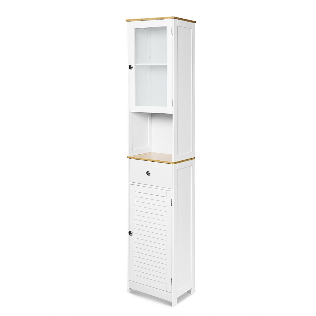 Tall Storage Cabinet Bathroom Kitchen Laundry Pantry Cupboard Shelves Glass Door