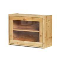 Bread Storage Box Cabinet Acrylic Door Bamboo Food Container 2 Tier Shelf