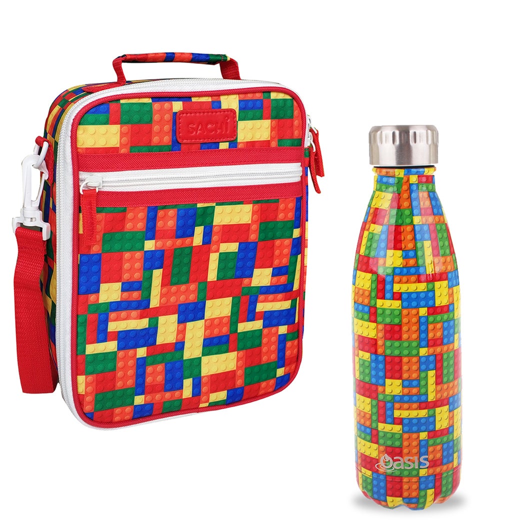 Bricks Oasis 500ml Insulated Drink Bottle Insulated Junior Lunch Tote Bags Set 