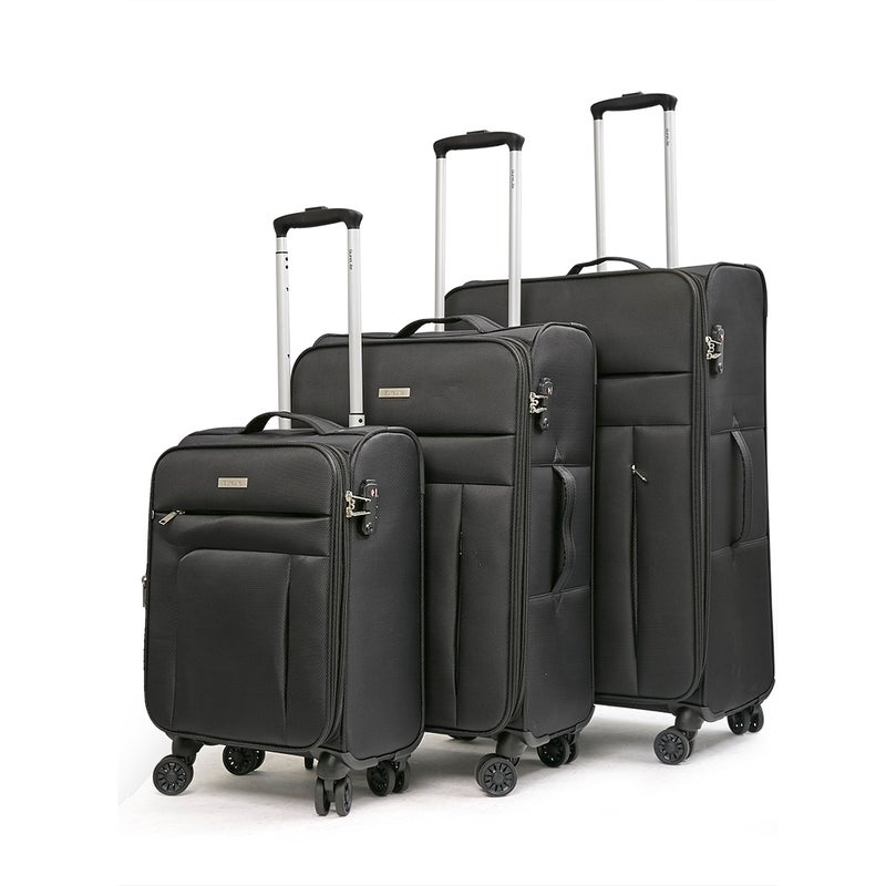 Buy Conwood SureLite 3pc Suitcase Luggage Set Black Soft Trolley Bag ...