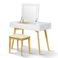 Dressing Table Chair Set Folding Mirror Dresser Makeup Desk Jewelry Cabinet