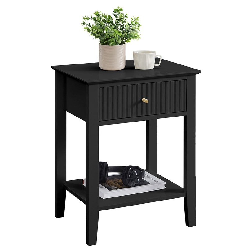 Buy Fluted Side Table 1 Storage Drawer 1 Shelf Bedside Table Nightstand Black MyDeal