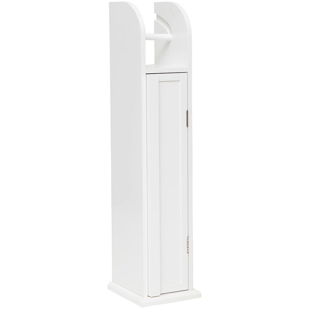 Free Standing Toilet Roll Holder Wooden White Bathroom Storage Cabinet Stand