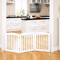 Freestanding Pet Dog Gate Wooden 3 Panel Barrier Security Gate Door Fence White