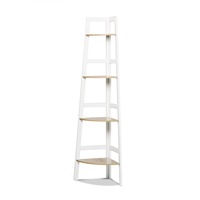 4 Tier Ladder Shelving Unit Display Stand Book Rack Corner Storage White