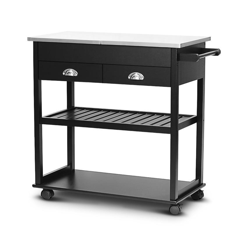 Kitchen Trolley Cart Cooking Workbench Island Stainless Steel Top 2 Drawer Black Mydeal Kitchen Trolley Cart Cooking Workbench, Black Kitchen Island Carts