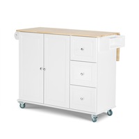 Kitchen Trolley Workbench Island Serving Cart Bar 3 Drawers Wooden White
