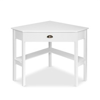 Corner Desk Triangle Computer Study Desk Workstation Storage Drawer Shelf White