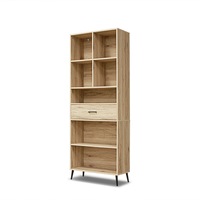Wooden Bookcase Oak 5 Tier Display Shelving Cupboard CD DVD Storage Unit Drawer