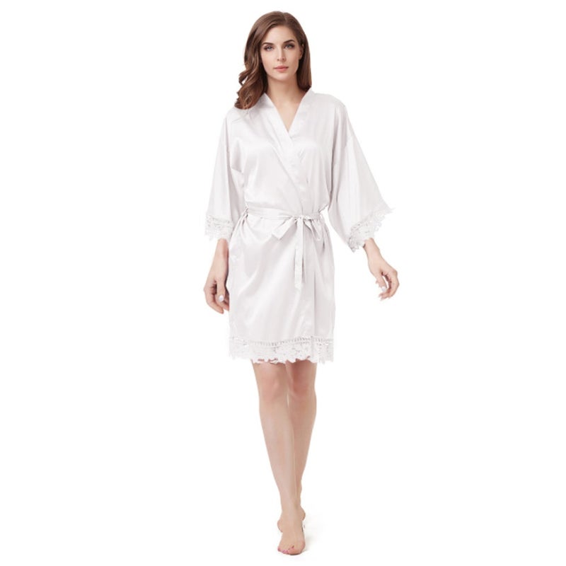 Buy Satin Dressing Gown Lace VNeck White MyDeal