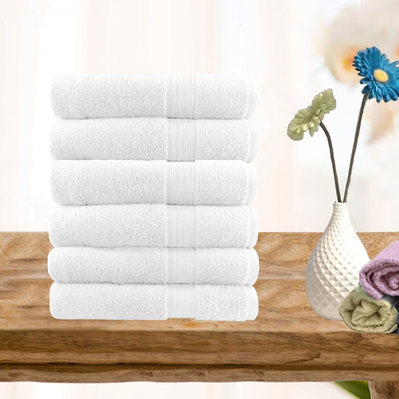 Softouch 6 Piece Ultra Light 500GSM Soft Cotton Hand Towel in White