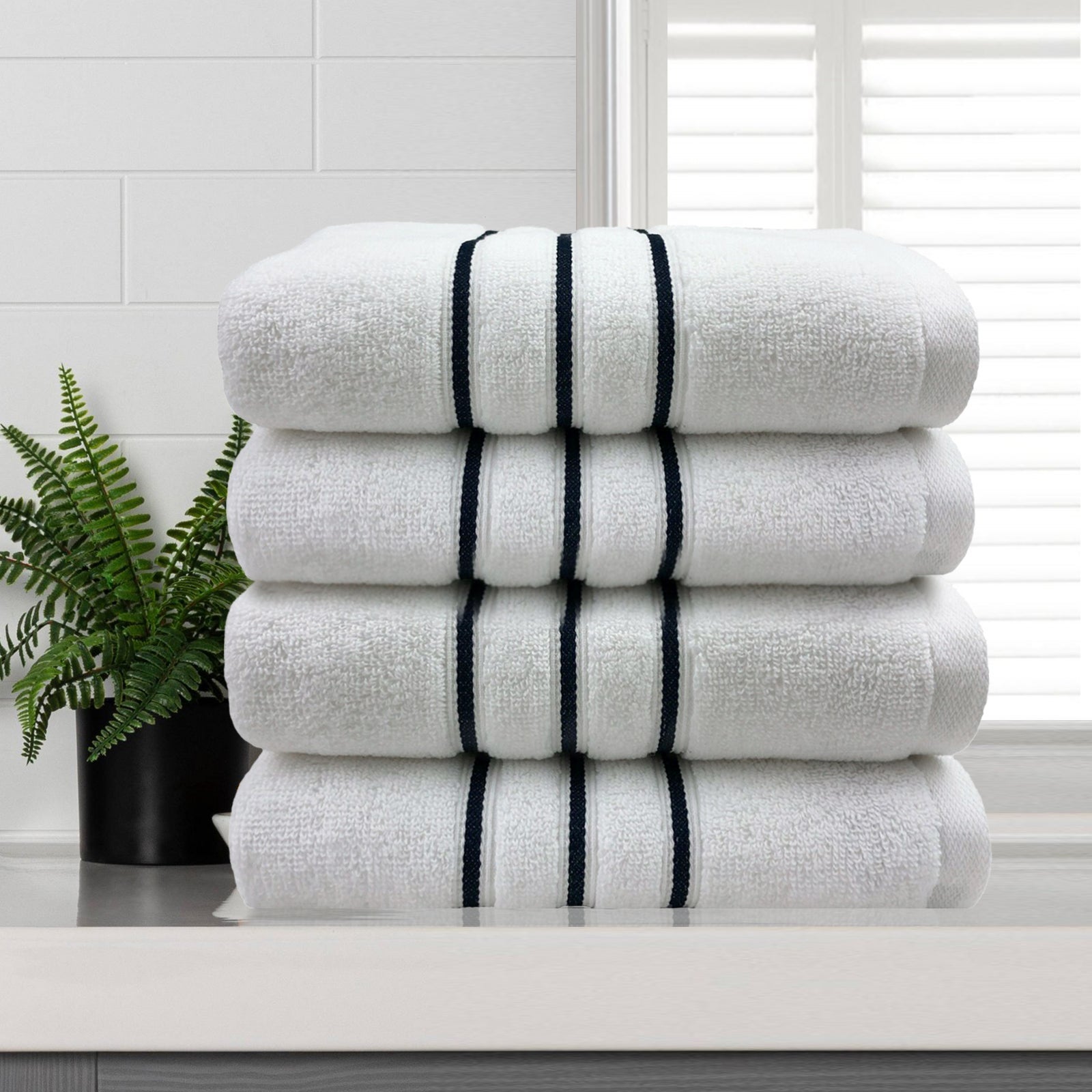 Amor Classic Hand Towel 4 PCS Dobby Stripe Super Soft Premium Cotton
