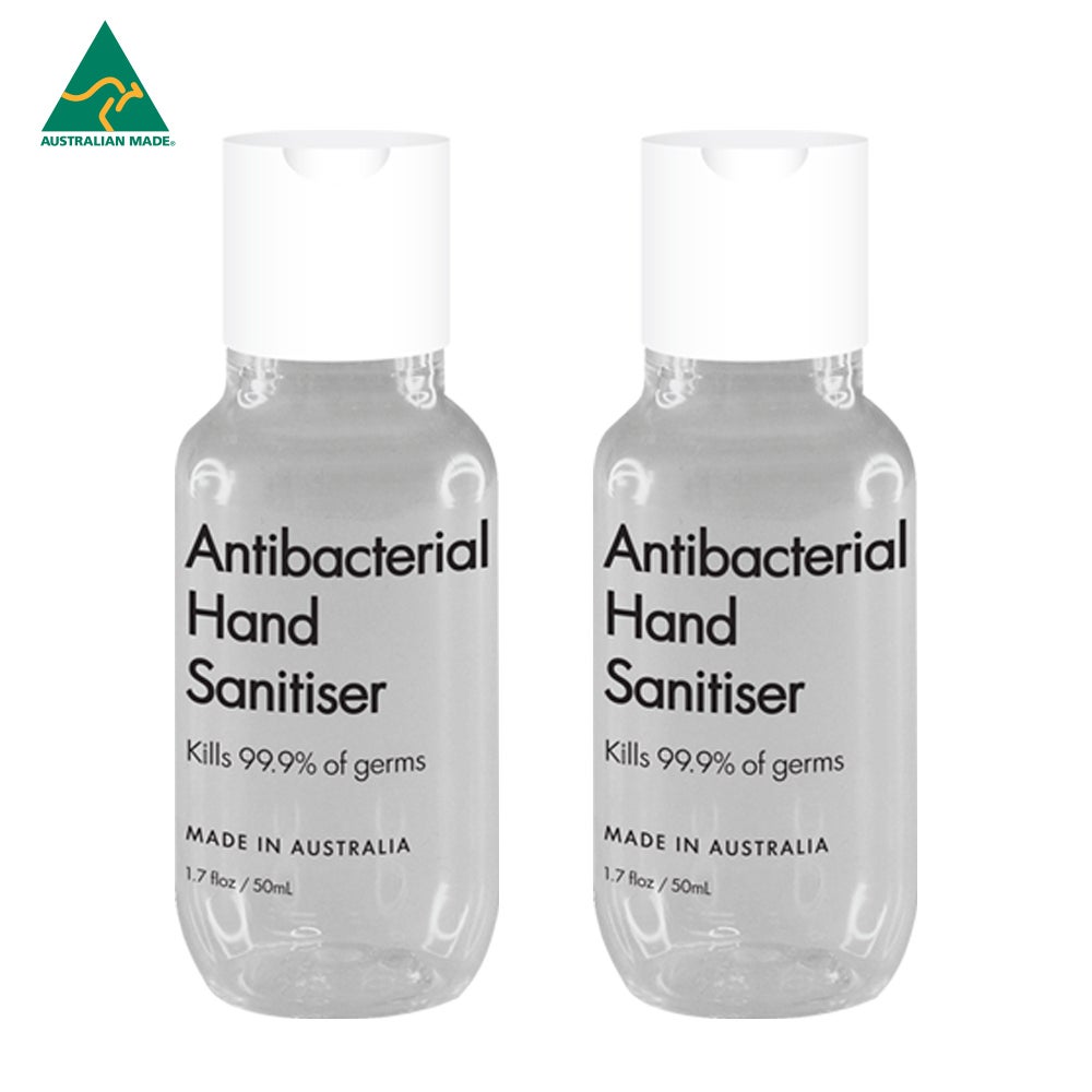 Australian Made Anti Bacterial Gel Hand Sanitiser 50ml 70% Alcohol Denat 2pk