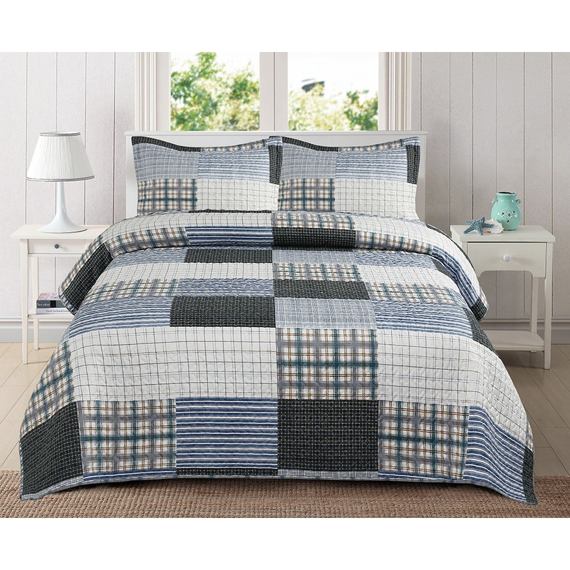 Buy 100% Premium Microfibre Coverlet Bedspread Set Patchwork Quilt 