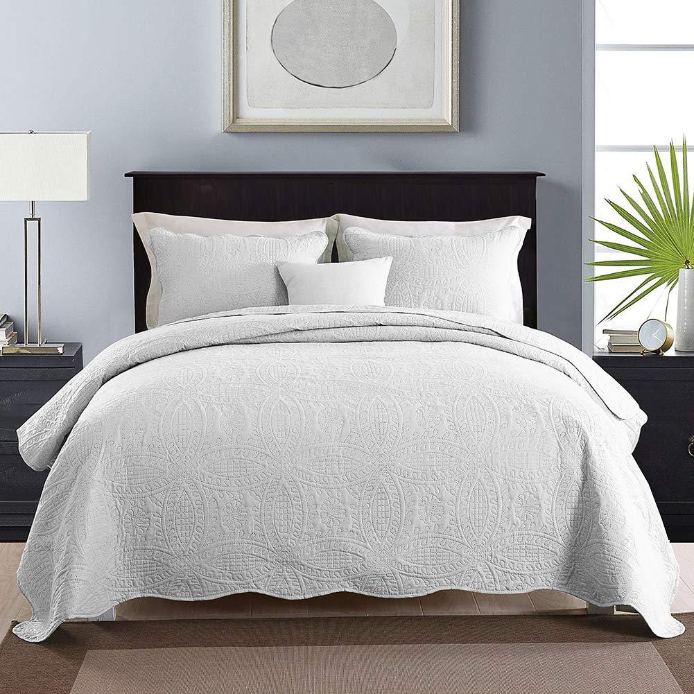 3 Piece Chic Microfibre Coverlet Bedspread Comforter Set Queen / King White 230x250cm