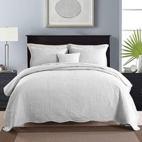 3 Piece Chic Microfibre Coverlet Bedspread Comforter Set Queen / King White 230x250cm