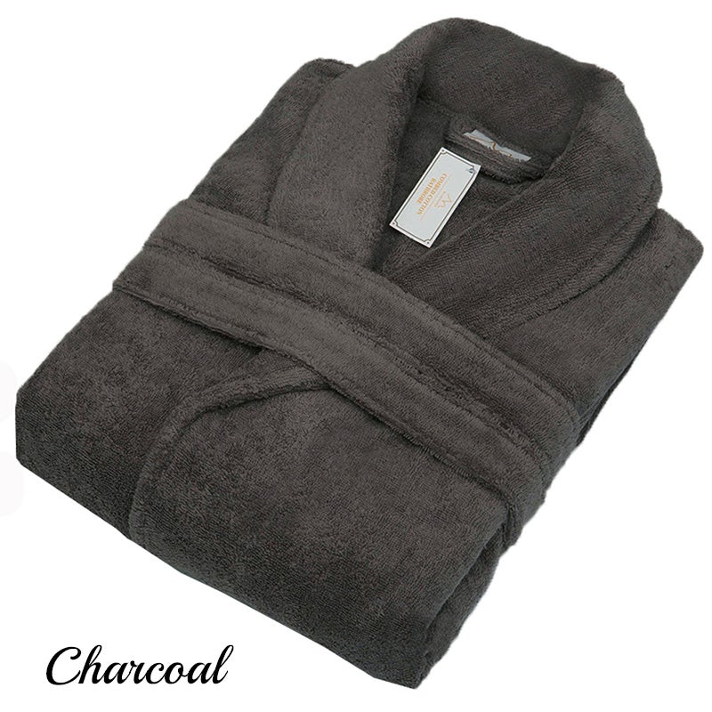 550GSM Luxury 100% Egyptian Cotton Terry Towelling Bath Robe/ Bathrobe One Size Fits Most Charcoal