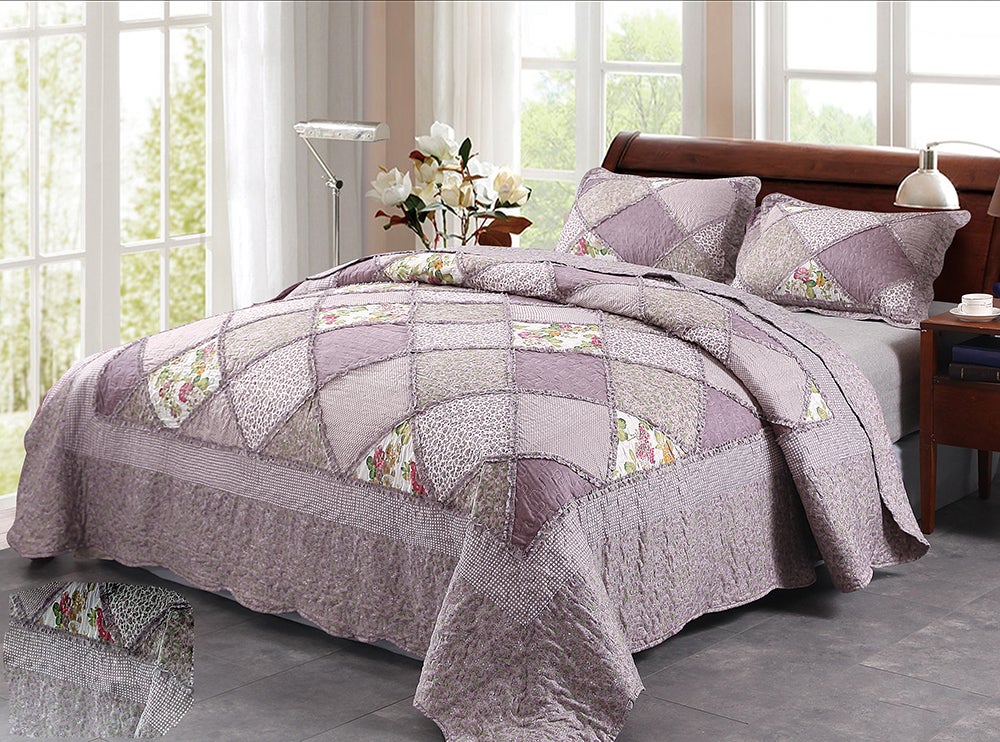 Chic Microfibre Coverlet / Bedspread Set Comforter Patchwork Quilt for King & SuperKing Size bed 270x250cm Y26