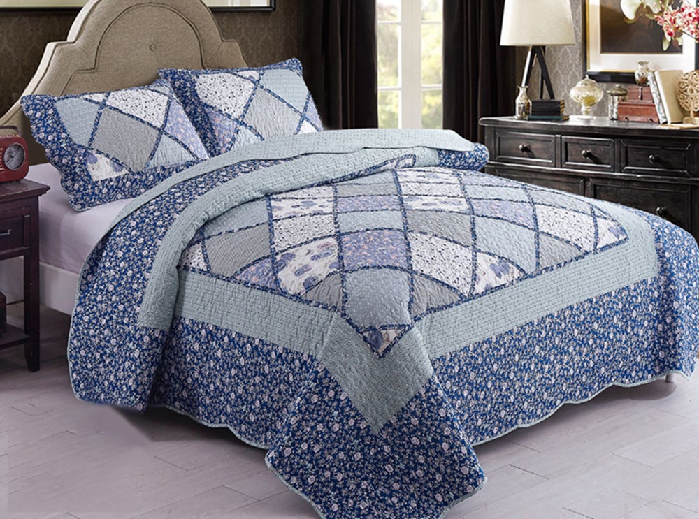 Chic Microfibre Coverlet / Bedspread Set Comforter Patchwork Quilt for King & SuperKing Size bed 270x250cm Y21