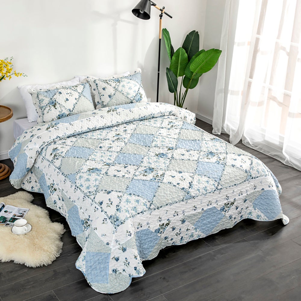 Chic Microfibre Coverlet / Bedspread Set Comforter Patchwork Quilt for King & SuperKing Size bed 270x250cm Y32