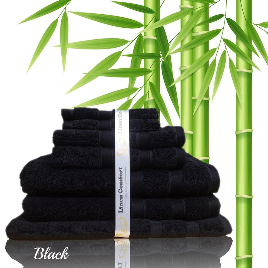 Gift Pack 600GSM Organic Bamboo Cotton 7 Pieces Bath Towel Set in Black