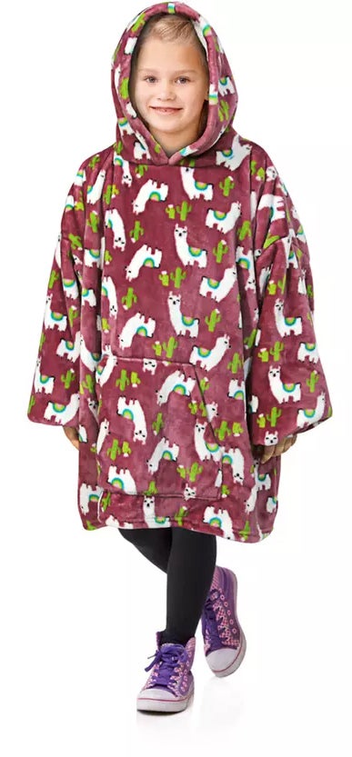 Kids Cozy Fleece Snuggle Hoodie - Printed Fleece Sherpa Soft Warm Hoodie Alpaca
