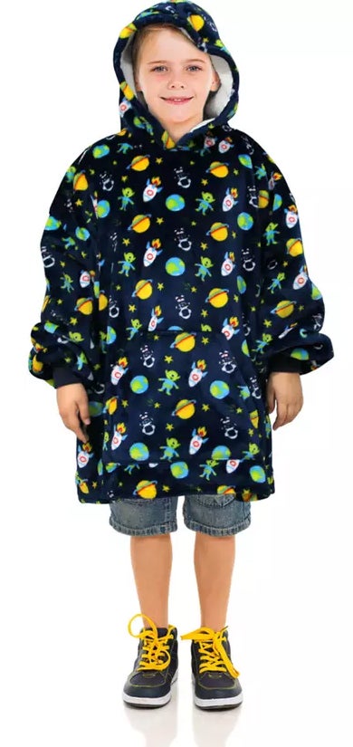 Kids Cozy Fleece Snuggle Hoodie - Printed Fleece Sherpa Soft Warm Hoodie Galaxy