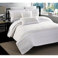 Luxury 100% Cotton Coverlet / Bedspread Set Embroidery Quilt King Size Bed 240x260cm White & Gold
