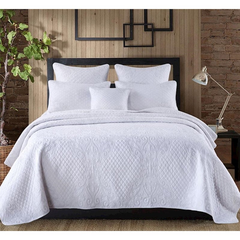 Luxury 100 Cotton Coverlet / Bedspread Set Quilt King / Super King Bed 250x270cm White Dream