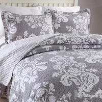 Luxury 100% Cotton Coverlet / Bedspread Set Quilt Queen King Size Bed 230x250cm 136# Grey