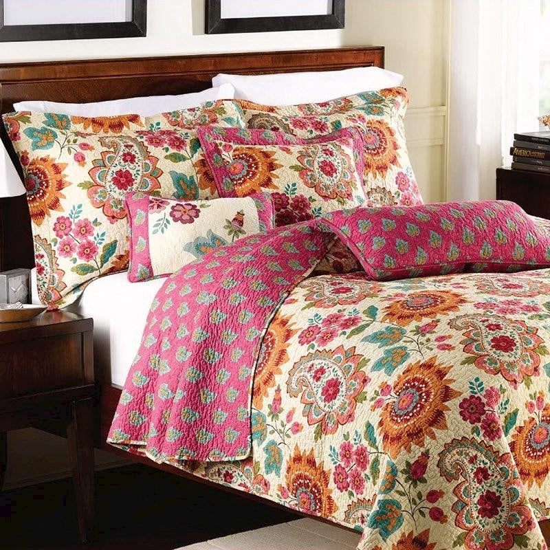 Luxury 100% Cotton Coverlet / Bedspread Set Quilt Queen King Size Bed 230x250cm Flower