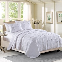 Luxury 100% Cotton Coverlet / Bedspread Set Quilt Queen King Size Bed 230x250cm Rose Wreath