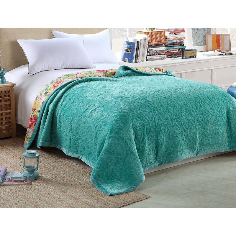 Luxury Cotton Bedspread Coverlet Damask Teal 200x230cm for Queen Double