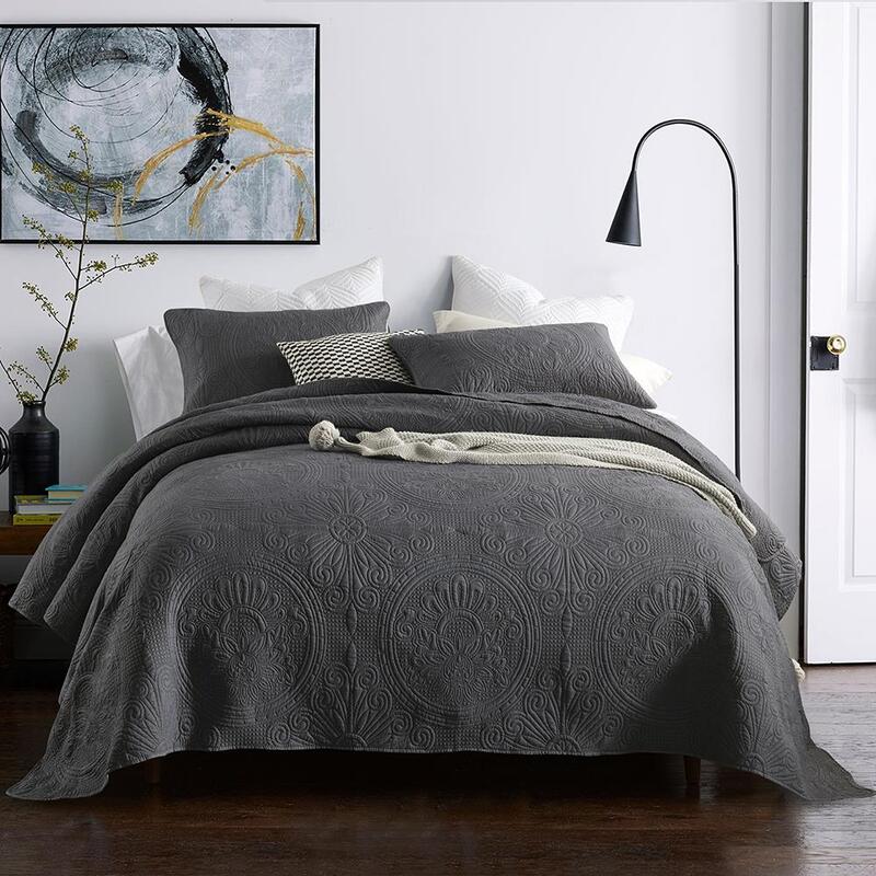 Luxury Quilted 100 Cotton Coverlet, King Bedspread On Queen Bed
