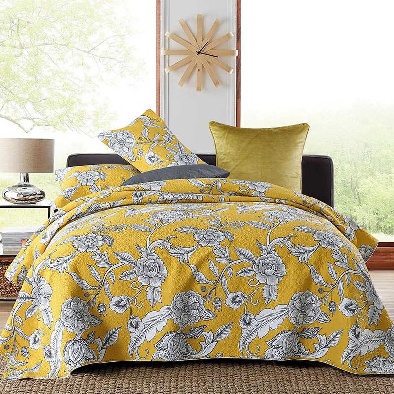 Buy Luxury Quilted 100% Cotton Coverlet Bedspread Set Comforter King ...